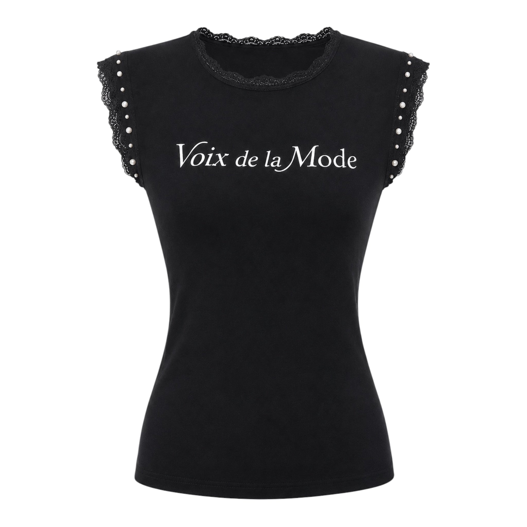 Women’s black VDLM pearl shear lace top